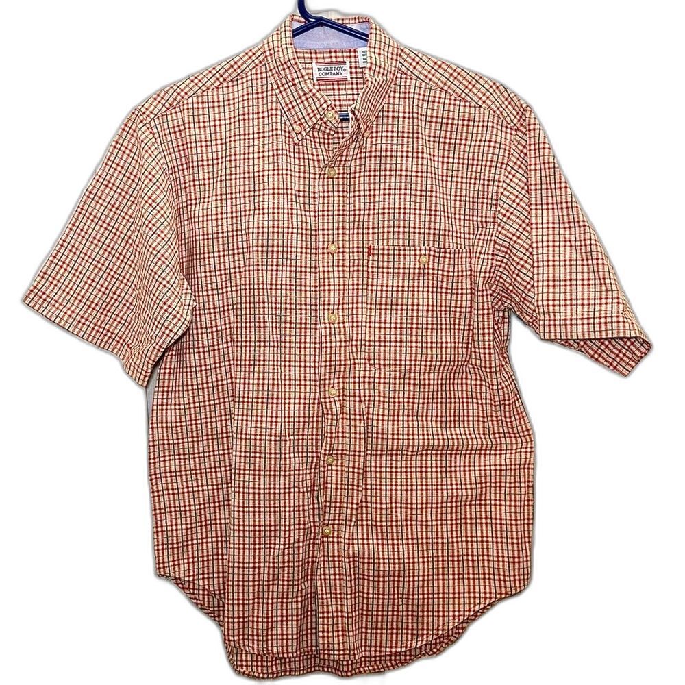 Vintage 90's Bugle Boy Company Red & Green Plaid Button Down Shirt Sz M